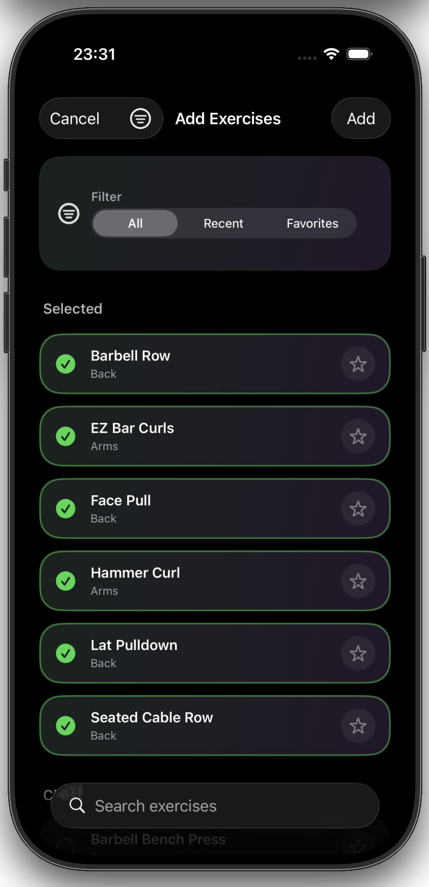 RepSense workout setup on iPhone