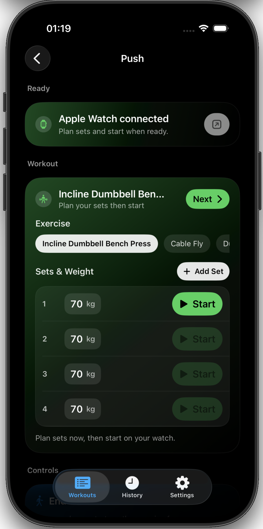 RepRange plan sets screen