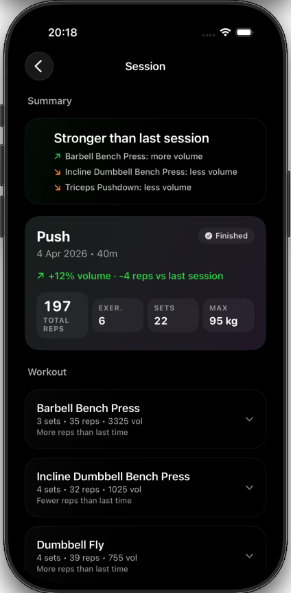 RepSense tracking screen